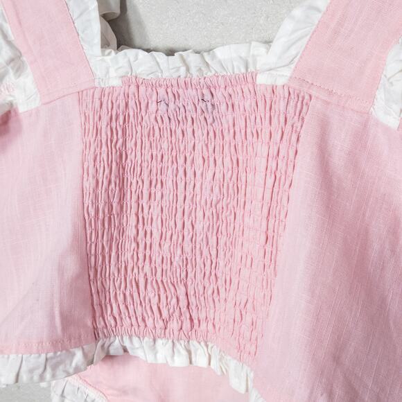 Dangerfield Women’s Top  Pink Embroidered Bear Cottagecore Kitsch Crop Top Sz 20 - Picture 4 of 8